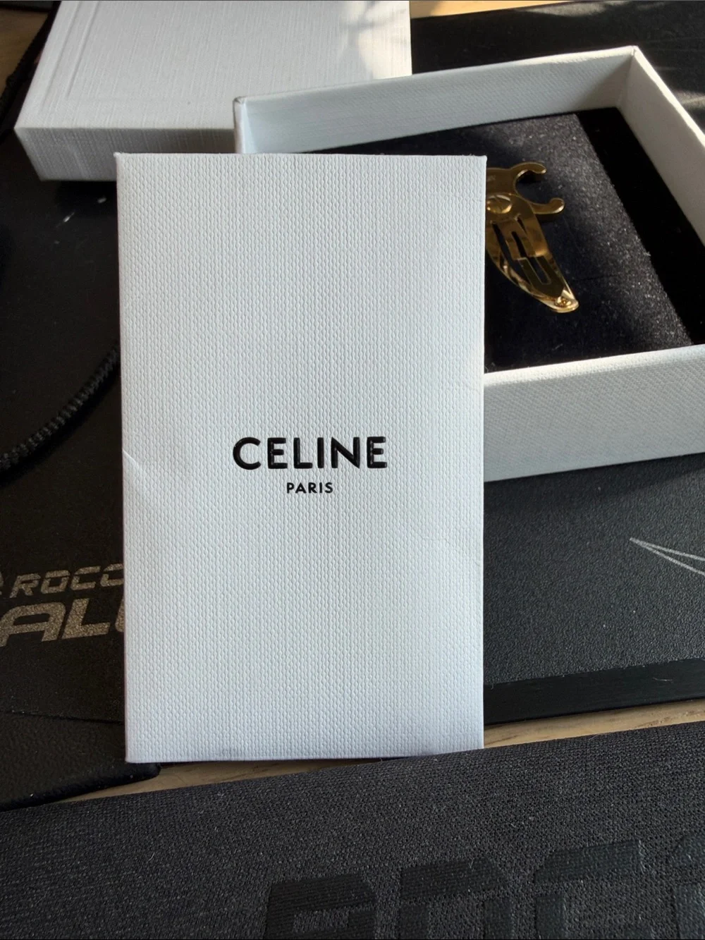 Celine Gold Triomphe Logo Hair Clips - Set of 2